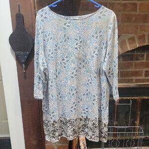 J. Jill Blue and White Leaf Print Top